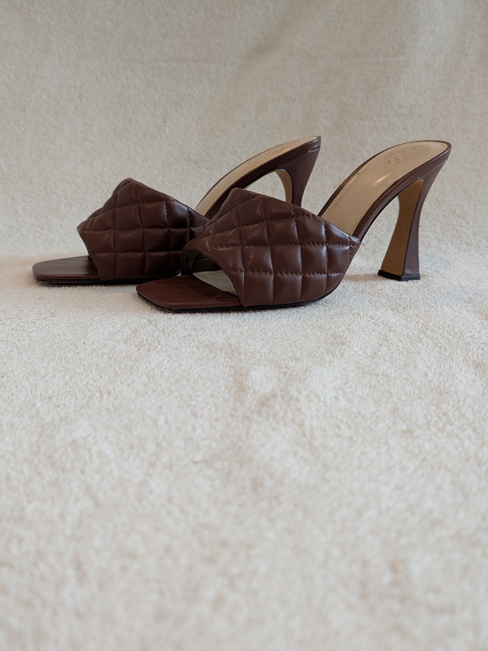 Vince Camuto Brown Quilted High Heel Slide Mules